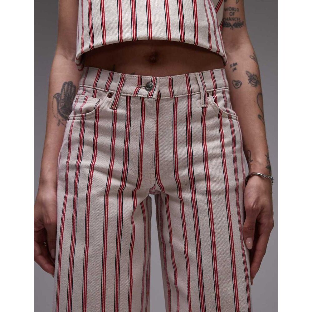 TopShop Stripe Mid Rise Wide Leg Jeans Red/White - Size 24x30 NWOT - Picture 5 of 8